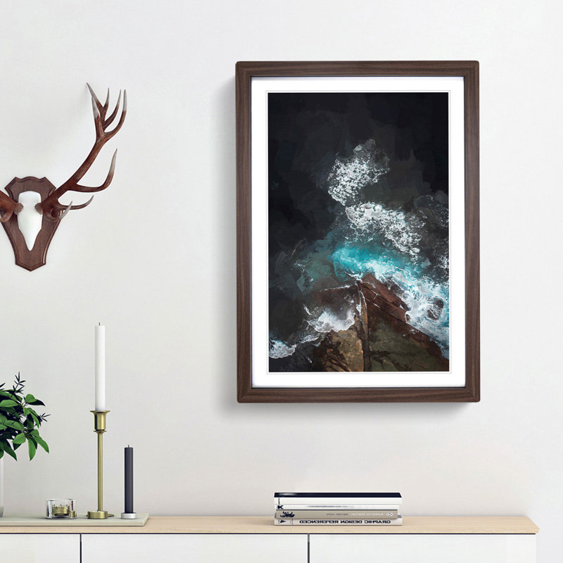 Coast of Australia in Abstract - Picture Frame Graphic Art Print, 87cm H x 62cm W x 2cm D, Walnut Framed