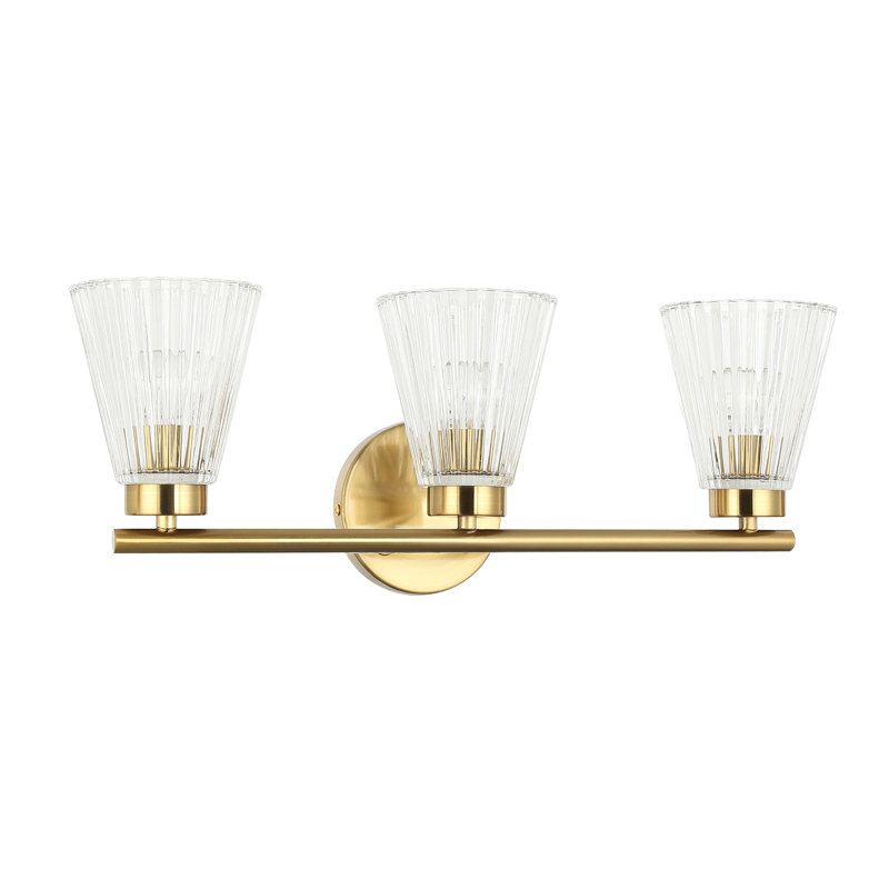 Coiffeuse Merdi - 3 lumières - Verre strié transparent, Laiton vieilli