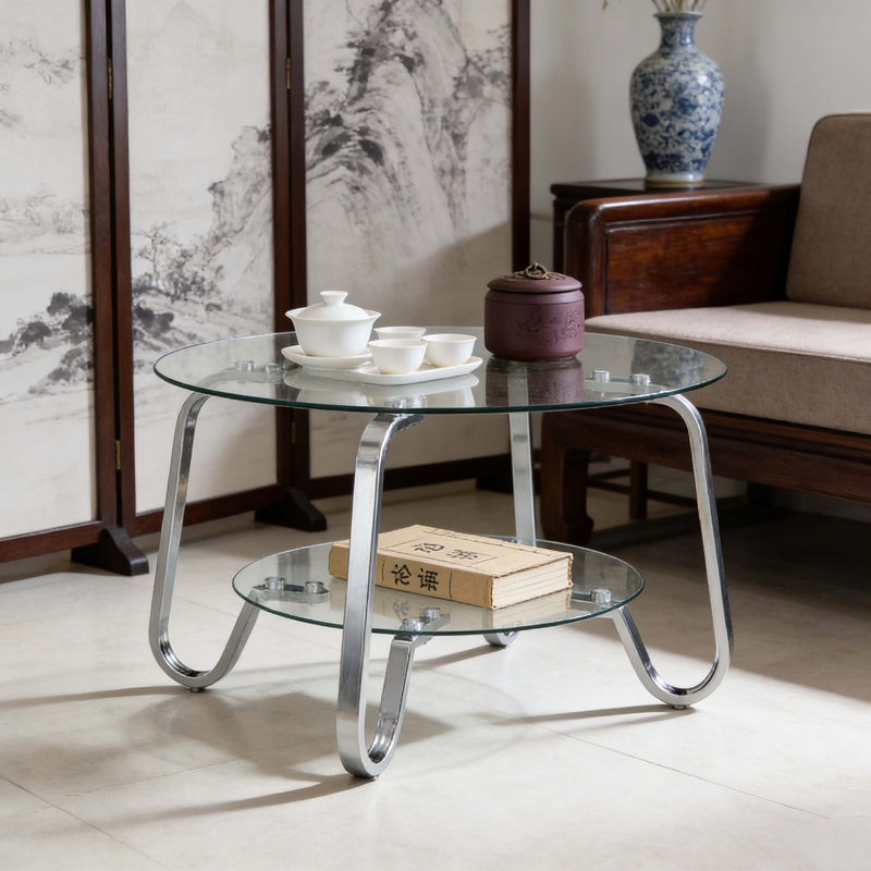 Table basse en verre trempé à double couche avec structure en métal, taille 31,5 * 31,5 * 17,7 pouces, ajoutant une touche d'élégance à votre salon