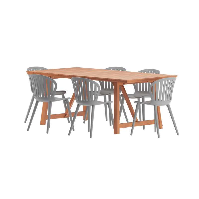 Anautica 7 Piece Reclaimed Teak and Aluminum Outdoor Patio Dining Set, Gray