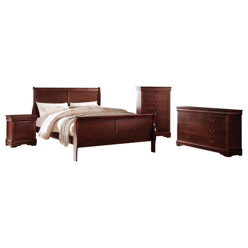 Ensemble de chambre à coucher Engstrom, Cerisier, Très grand, 3 pièces : 2 table de chevet, 1 lit