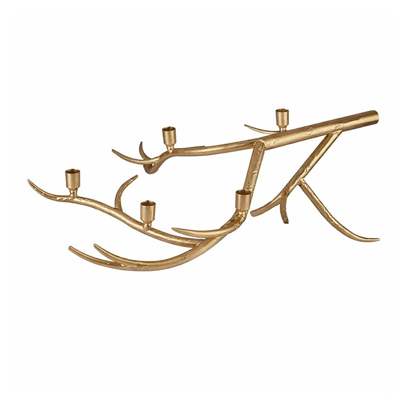 Decorative Candle Holder, Tree Branch Design, Rose Gold Metal, 31 Inch