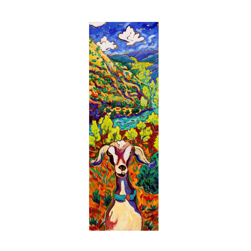 «Cottonwood Goat» par Cathy Carey - peinture sur toile tendue, H 32 po x l 10 po x P 2 po
