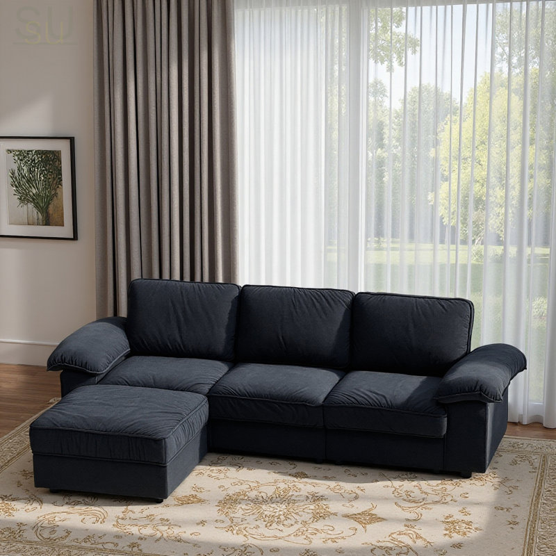 Modern L-Shaped Sectional Sofa With Storage, Deep Cushions, And Soft Fabric Upholstery For Comfort And Space Efficiency