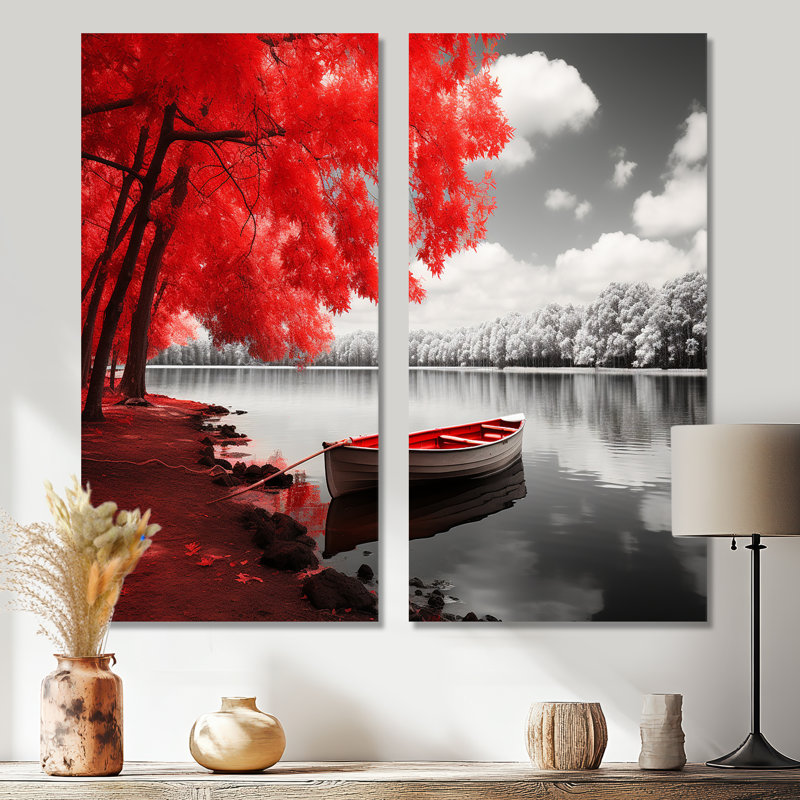 Red Lake Dockside Serenity - art mural traditionnel bleu, 32" H x 32" W, Wrapped Canvas, Does Not Apply