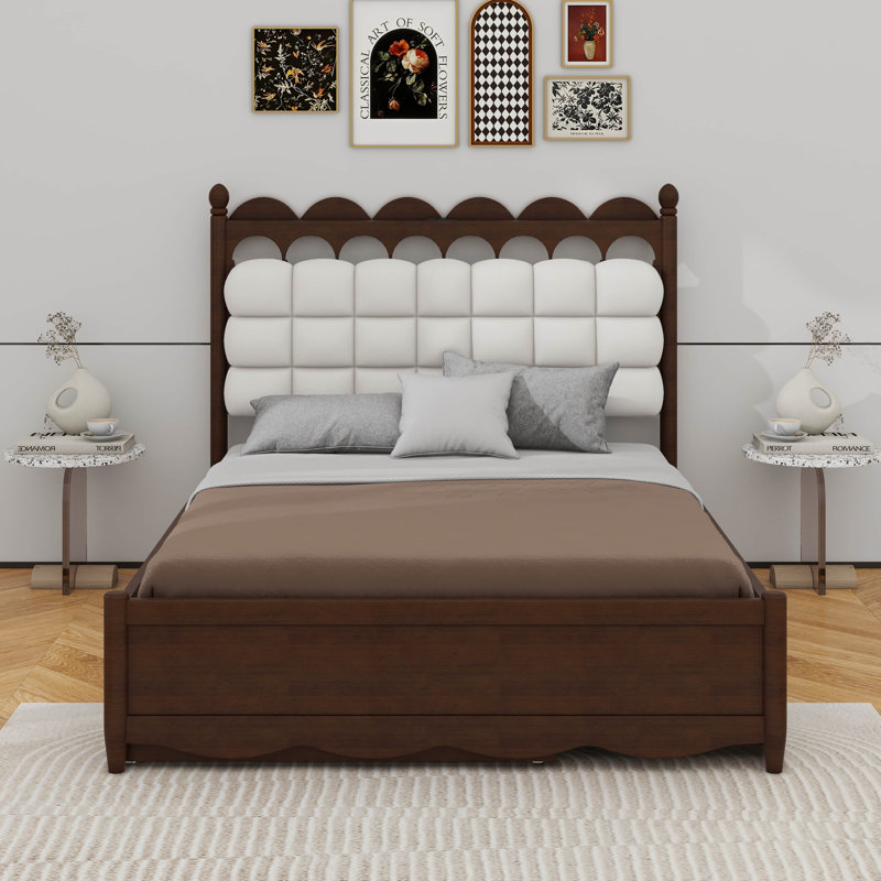 Grand lit plateforme en bois avec 2 grands tiroirs et lit simple TG, Noir