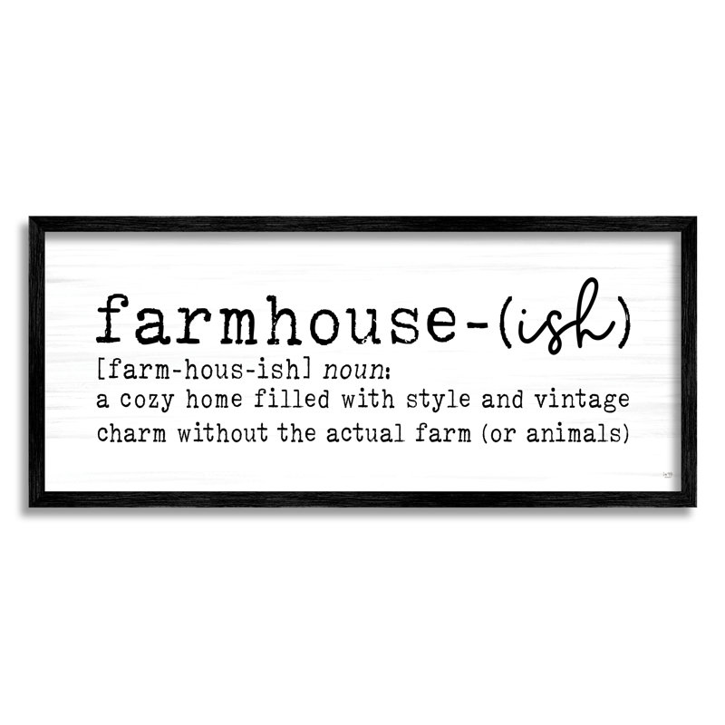 " Farmhouse-Ish Playful Definition Sign Birch Pattern ", 13" H x 30" W x 1.5" D, Midnight Black Framed Giclee