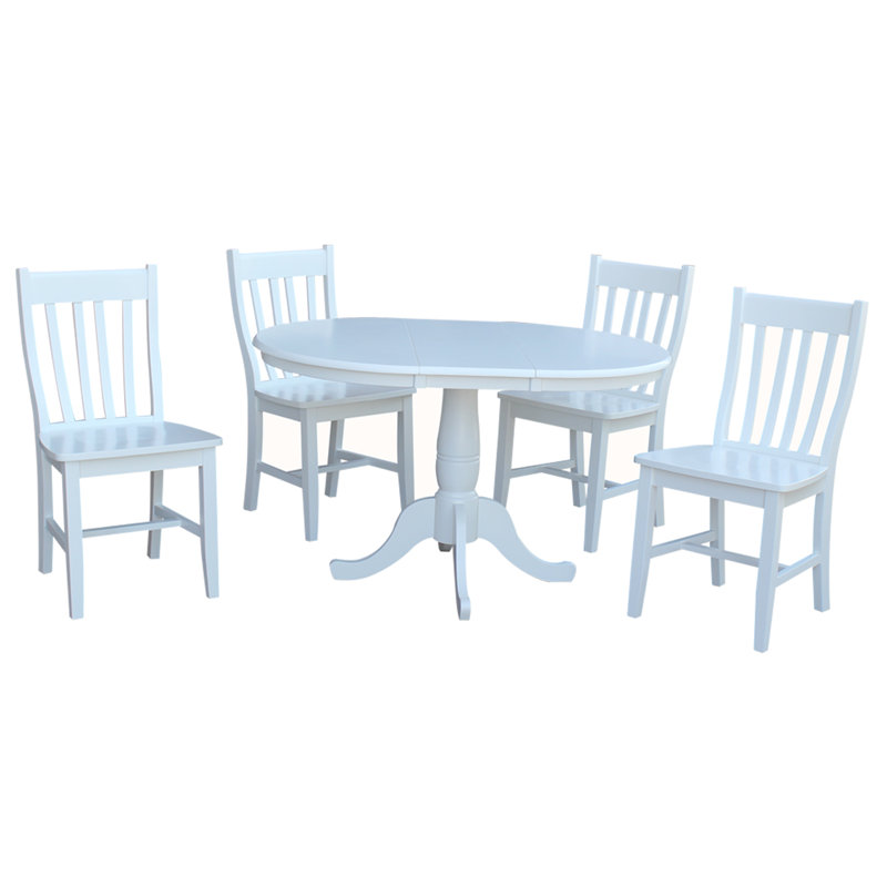 Echols Extendable Pedestal Solid Wood Dining Set, White, 3