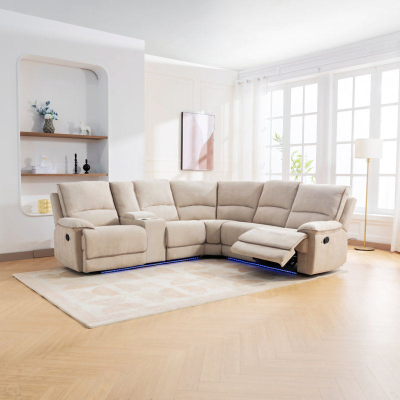 Fauteuil inclinable manuel Belora avec ports USB, rangement, lumière DEL et 2 porte-gobelets, canapé modulaire, canapé modulaire