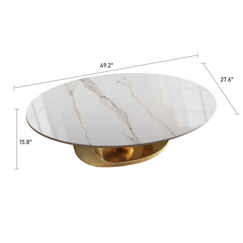 Fantastic Luxurious Oval Faux Marble Coffee Table With Midsize Sphere Crescent-Shaped Base, Gold