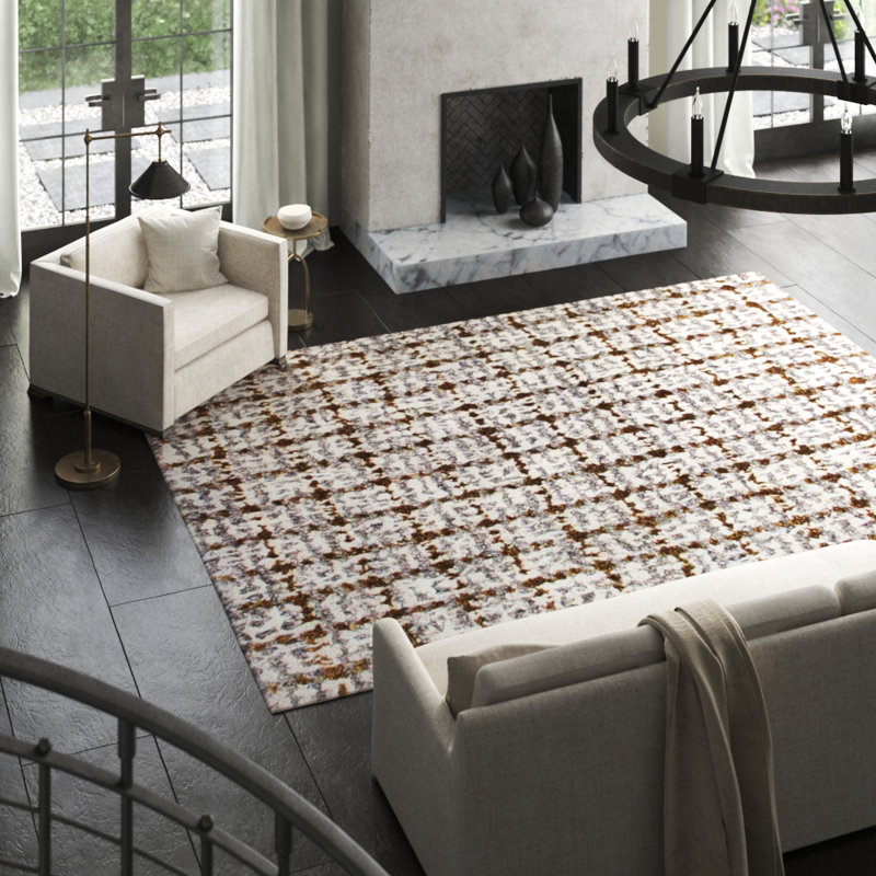 Matrix Plaid Area Rug in Gray