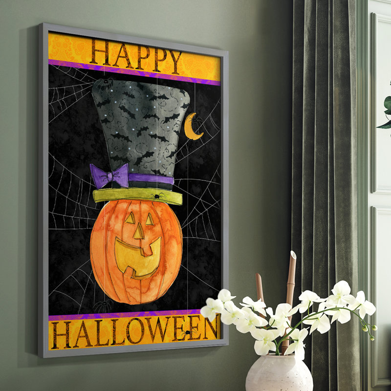 Joyeux Halloween, reproduction encadrée - bois massif, Gris, H 10 po x l 8 po