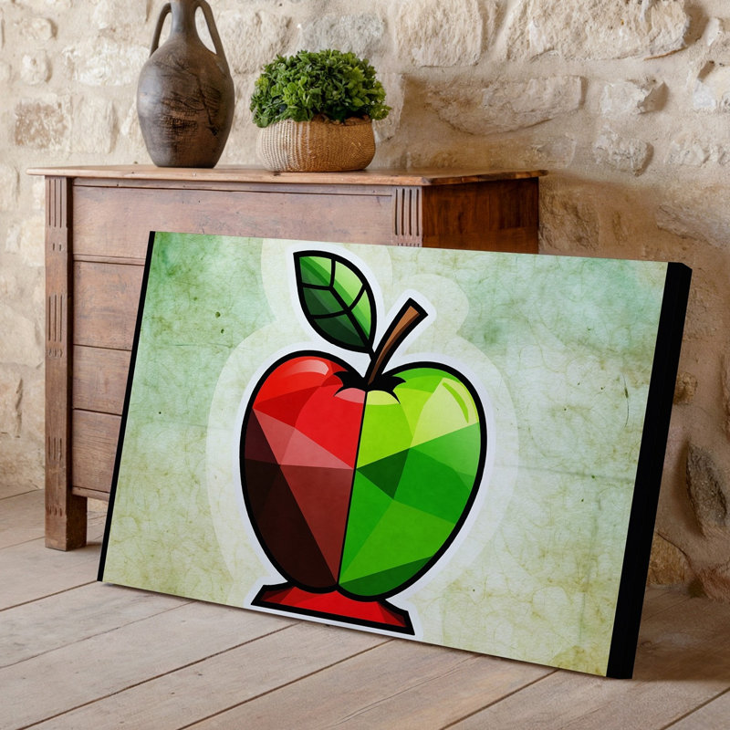 Toile Une pomme stylisée vibrante illustrée dans un style cubiste mettant en vedette une composition géométrique avec des sections distinctes