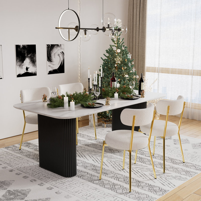 Ensemble de salle à manger rectangulaire à double piédestal avec table de salle à manger de style crème, Noir, 5