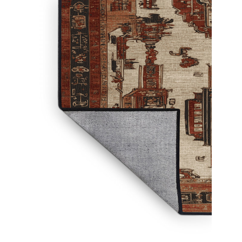 Machine Washable Art Deco Brown Area Rug, Round 7'