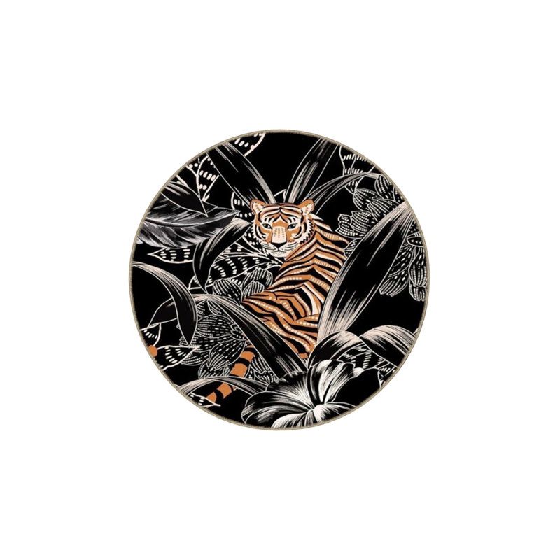 Black Colored Floral Animal Tiger Woven Base Washable Carpet, Rectangle 3'4" x 6'7"