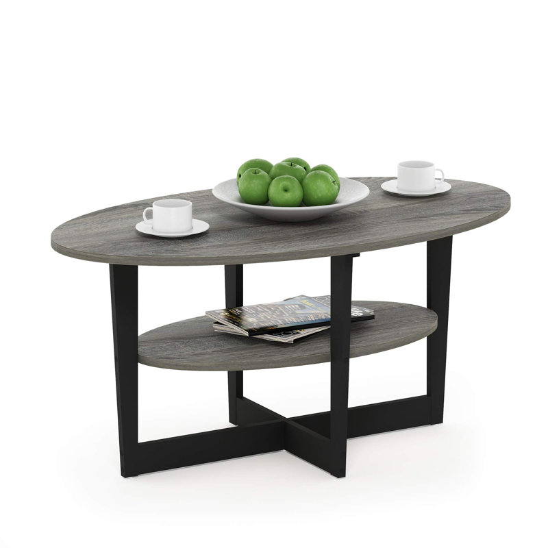 Allerton Solid Coffee Table with Storage, French Oak Grey Top/Black Base