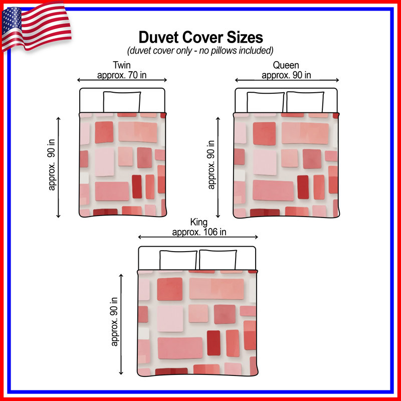 Red Pink Rectangles Duvet Covers, King