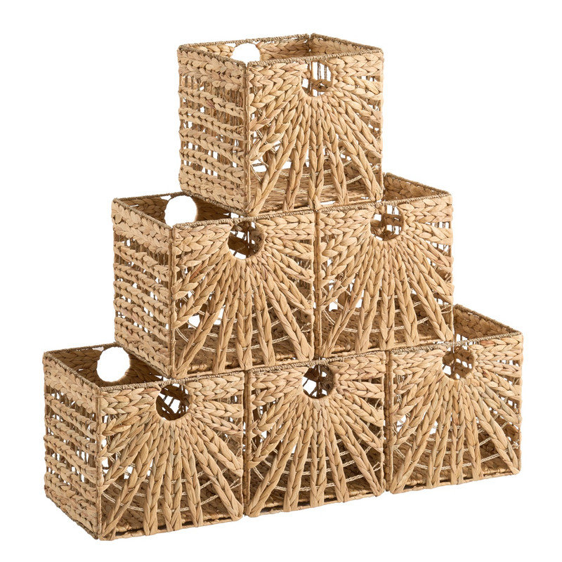 13 x 13 Inches Water Hyacinth Seagrass Storage Basket - Set of 6, 6 Pack