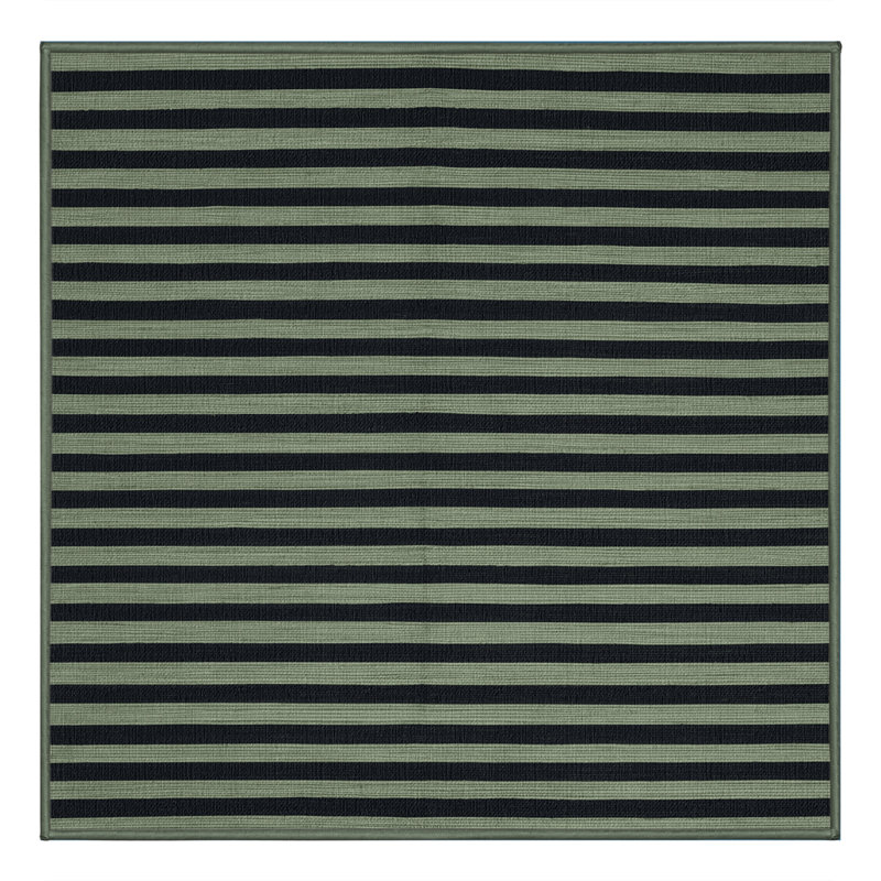 Machine Washable Horizontal Stripes Green Area Rug, Square 5'