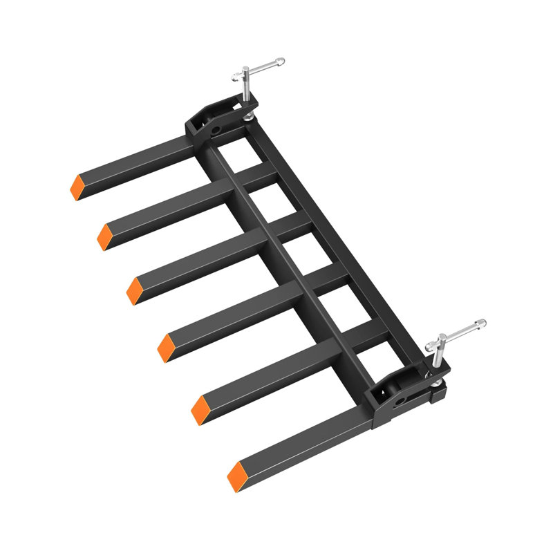 Heavy-Duty Clamp-On Pallet Forks, 147cm 6-Tine Bucket Attachment with Adjustable Stabilizer Bar for Tractor & Skid Steer, 1814kg Load Capacity