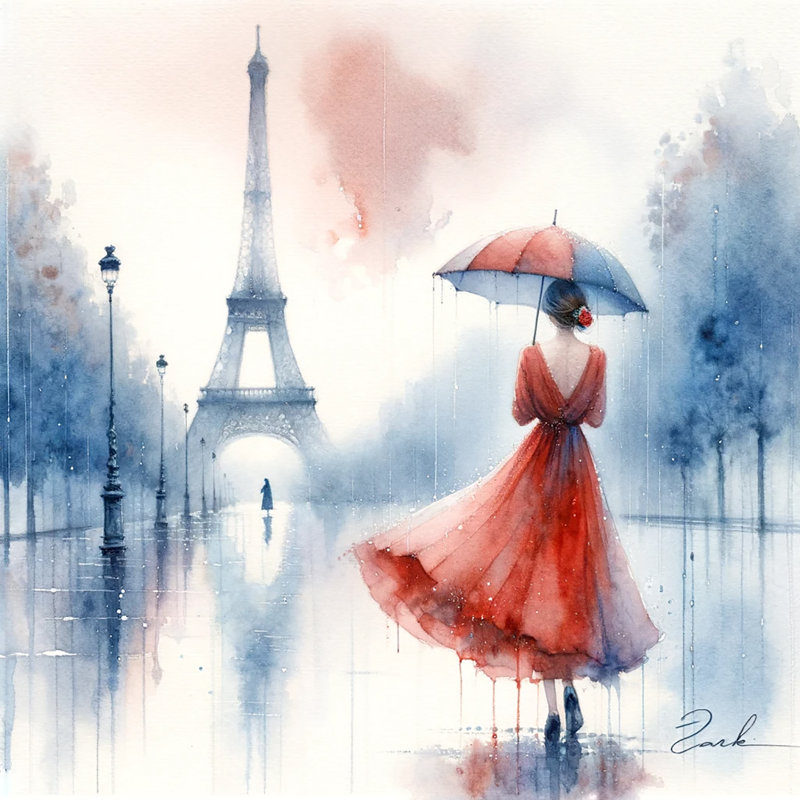 «Romantic Paris Rain Red Umbrella and Eiffel Tower», reproduction sur toile tendue, H 40 po x l 40 po x P 1,5 po