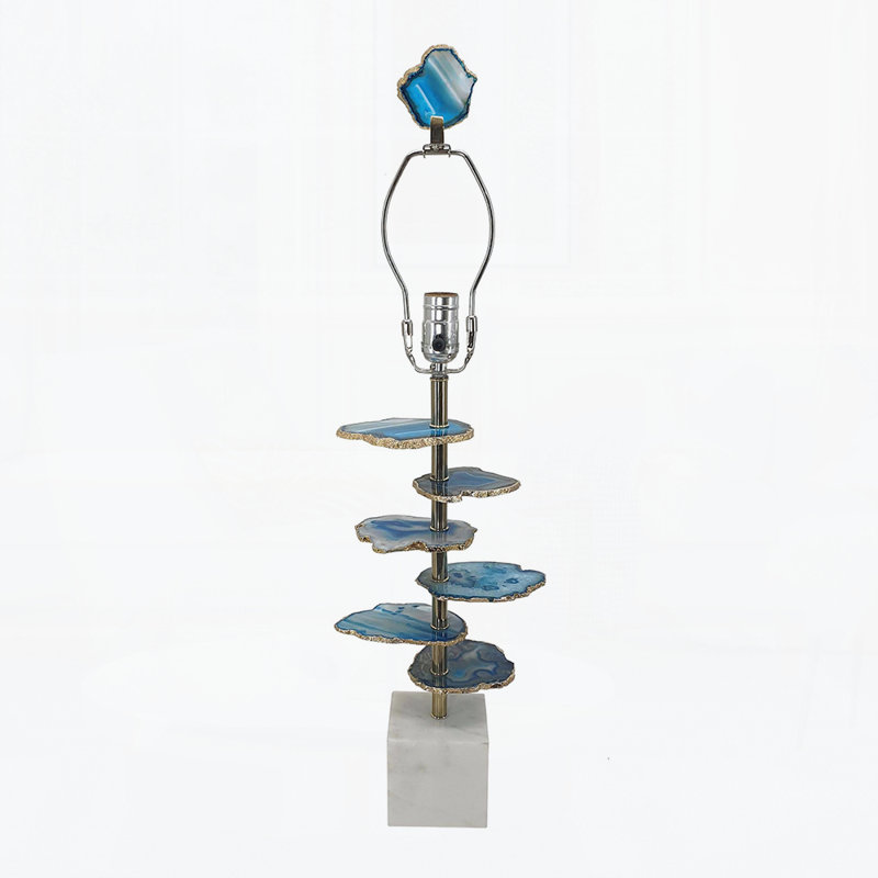 15x29.5" Blue and White Agate Slice Table Lamp with Marble Base
