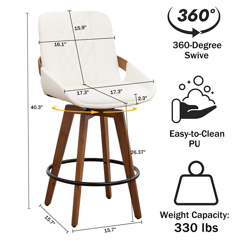 Modern Upholstered Swivel Counter & Bar Stools, Counter Stool (26.37" Seat Height), White