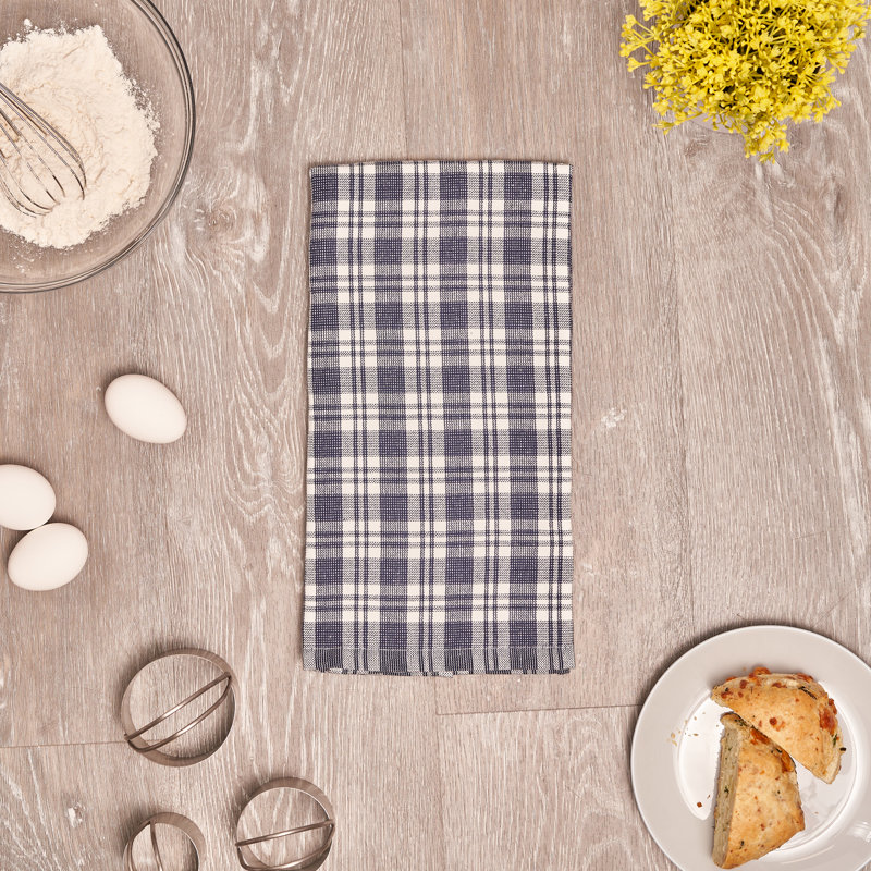 Navy and White Plaid Cotton Kitchen Towels Set of 3