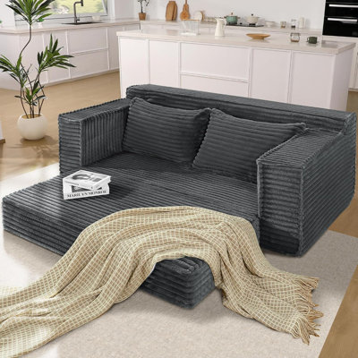 Canapé-lit convertible en velours côtelé avec cadre de forme fixe, futon désossé pliable, causeuse coulissante pour salon, chambre à coucher, studio