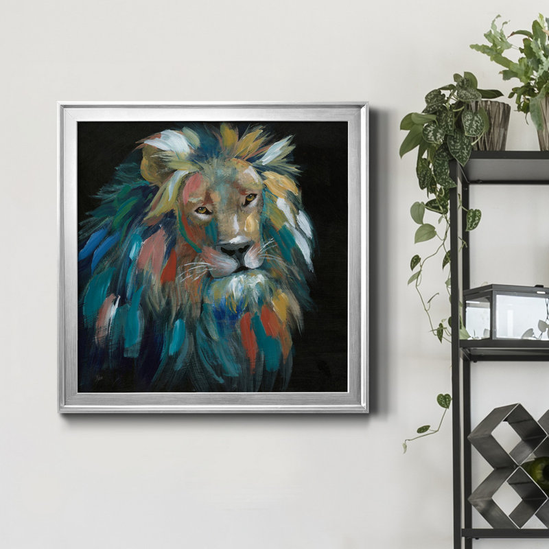 Painted Leo - Peinture sur toile encadrée, Encadrement argenté, H 17,5 po x l 17,5 po x P 1,5 po