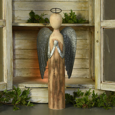 Wood and Metal  Praying Angel Christmas Figurine