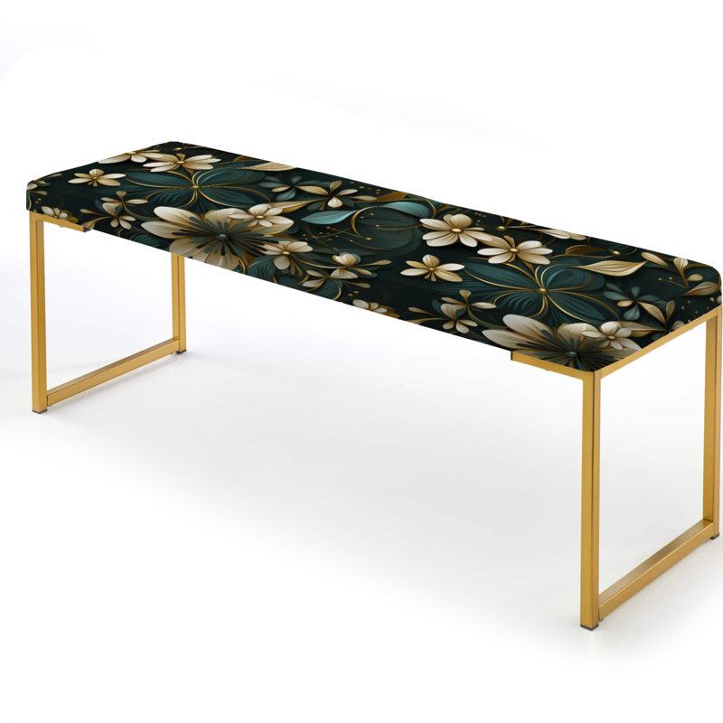 Gold Victorian Ornate Floral Elegance I - Geometric Upholstered Gold Bench
