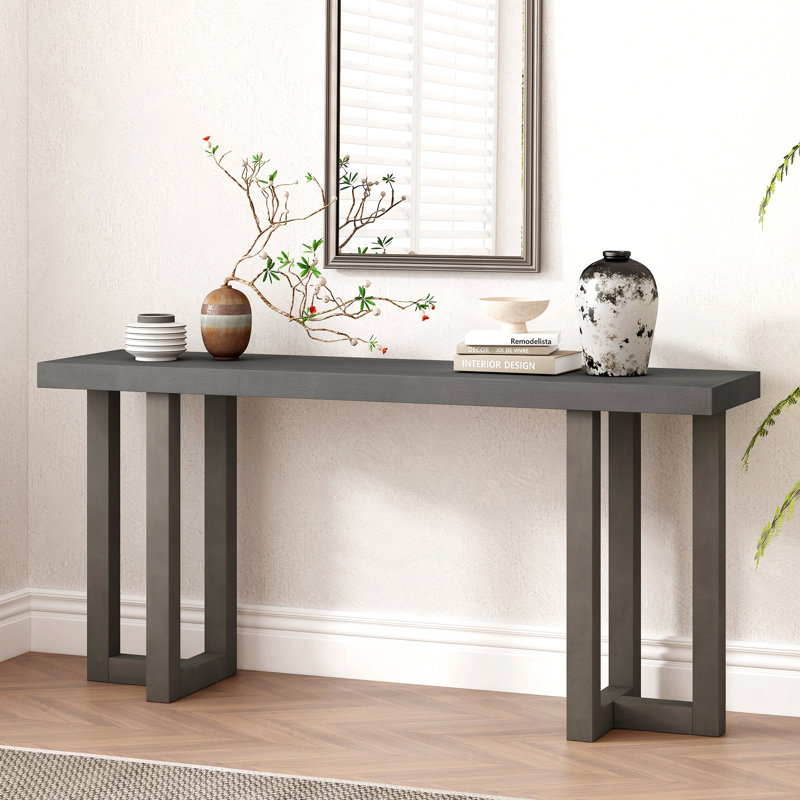 Geometric Design Console Table With Solid Pine Legs,Suitable For Entryway, Hallway, Living Room, Bedroom, Gray