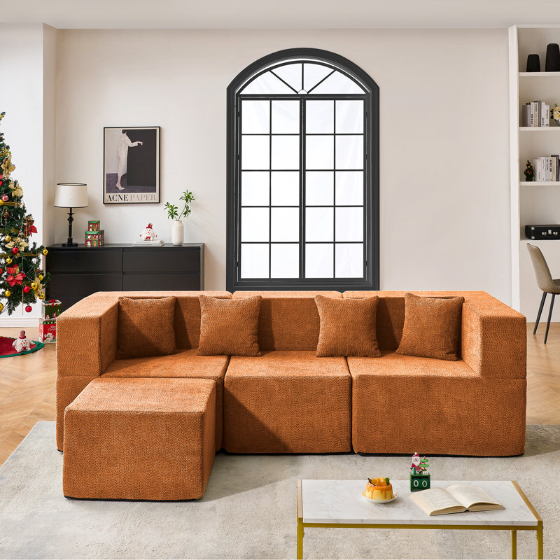 Modular Boneless Sectional Sofa With 1 Ottoman,Modern Minimalist Upholstered Couches, Comfort U Shaped Sofa For Living Room,Deep Seat Corner Couch,No Assembly Required