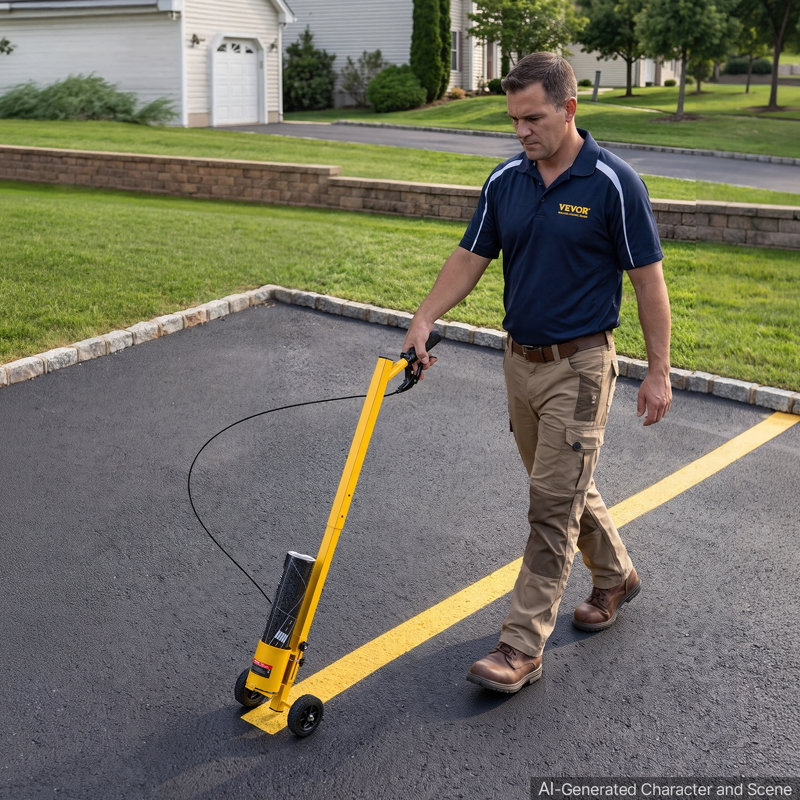Striping Line Painting Wand Industrial Two-Wheel Marking Paint Wand, For Ground Marking, Parking Lot and Field, Lightweight and Easy to Push, Compatible with Inverted Striping Paint, Yellow