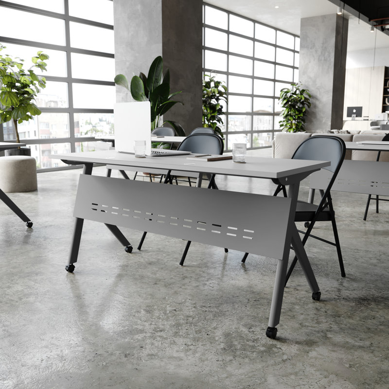 Table de formation commerciale avec structure en acier et pieds en Y, Gris, Gris, 30"H x 60"W x 23.5"D