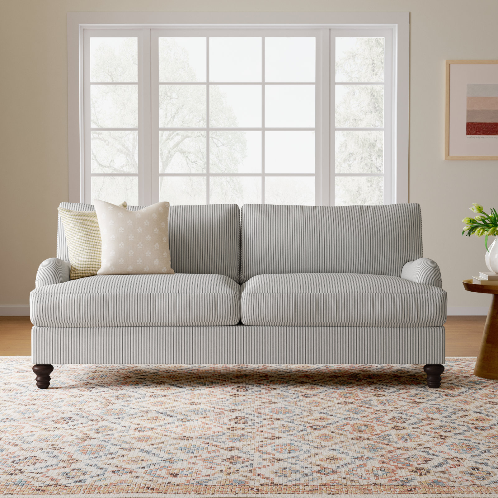 Walters 82'' Upholstered Sofa, Cruise Adrift Striped Basketweave