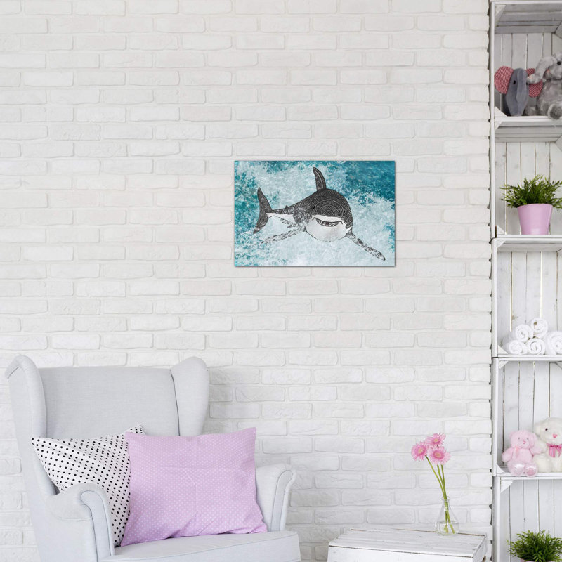 Shark par Angelika Parker - impression d'art graphique, Pas de tapis, H 40 po x l 60 po x 1,5 po, Toile tendue