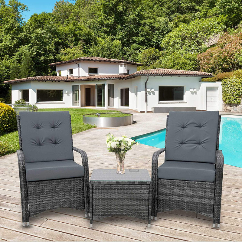 Alessia 2 - Person Patio Dining Set with Rectangular Table , Cushions Included, Grey, Grey