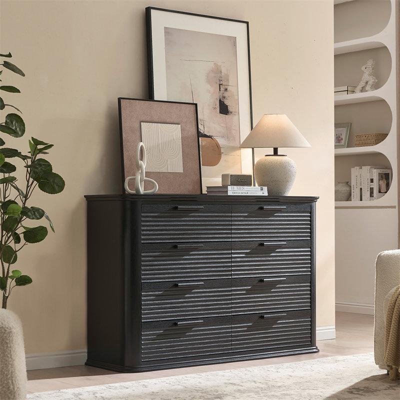 Commode 8 tiroirs cannelée, Noir