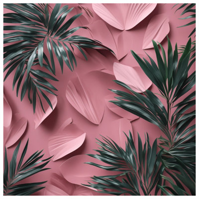 Tapisserie murale feuilles de palmier tropical rose