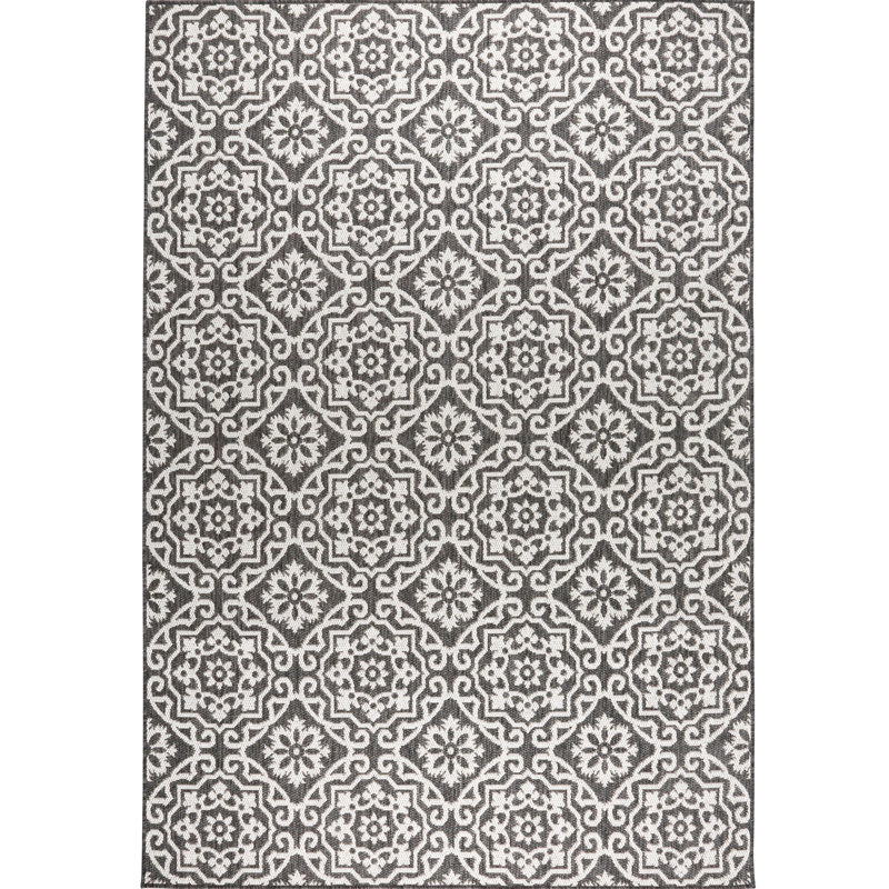 Tapis d'intérieur / extérieur noir / gris Nicole Miller, Rectangle 1 pi 9 po x 2 pi 11 po
