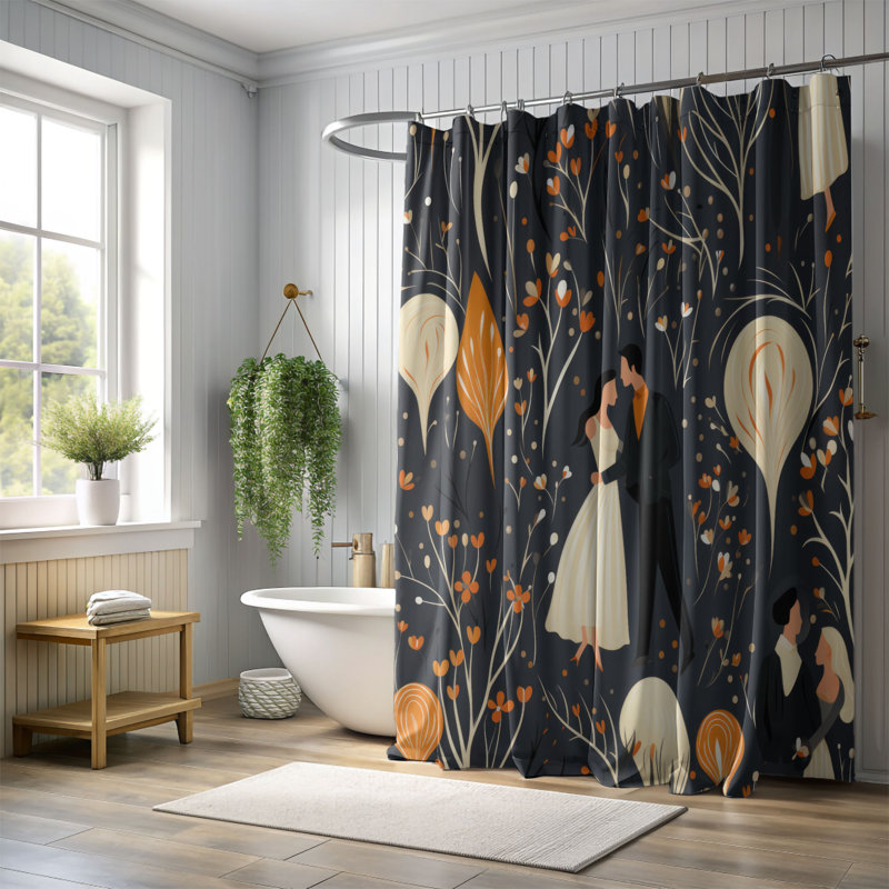 Rideau de douche romantique romantique, H 74 po x l 71 po