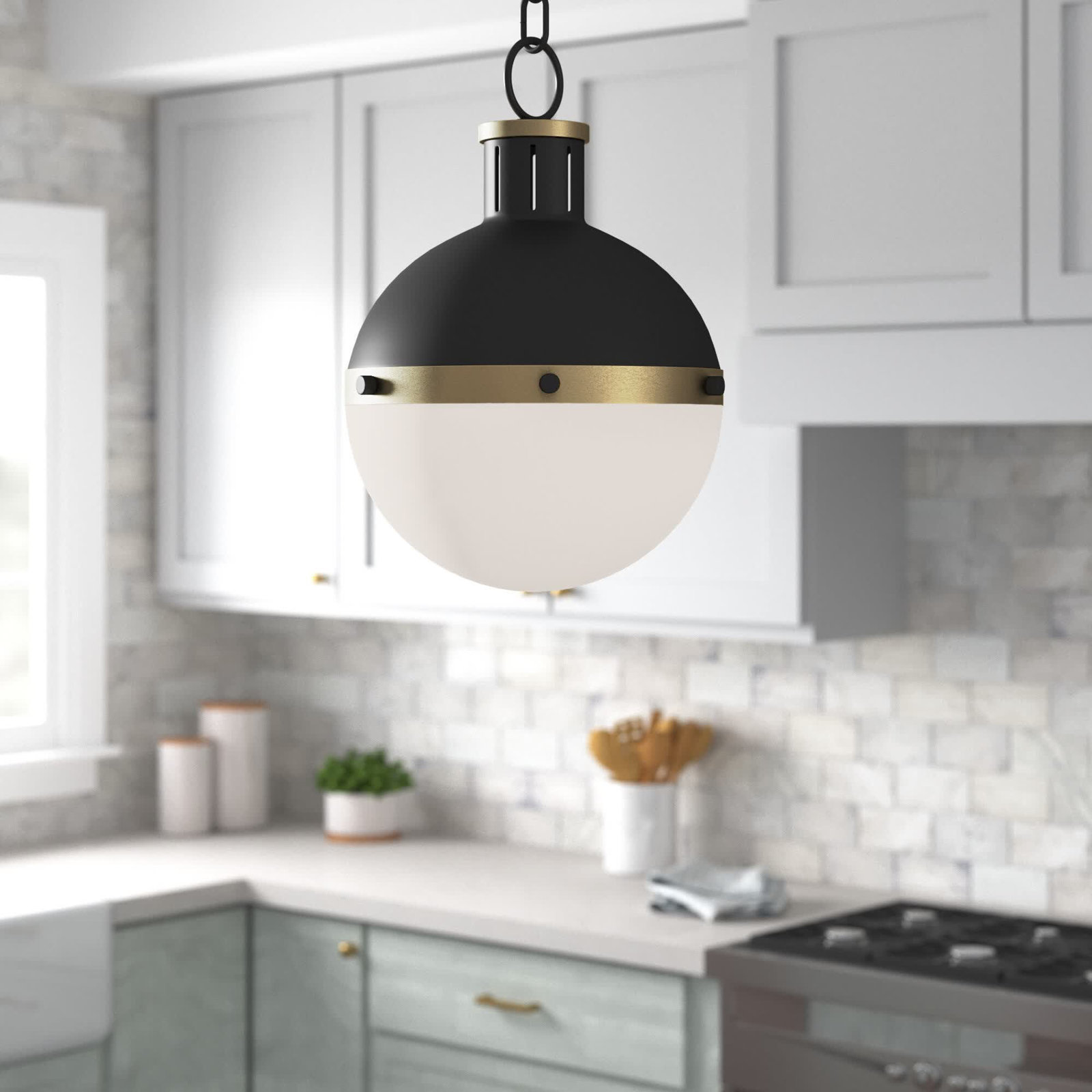 Geoffrey Dimmable Single Light Pendant, Midnight Black, No , 18" H x 13.25" W x 13.25" D
