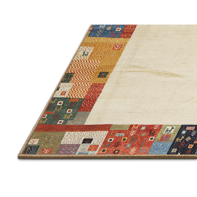 Tapis beige/jaune/orange contemporaine, Rectangle 4 pi x 6 pi
