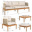 Ensemble de meubles 4 pièces en bois d'acacia, canapé de conversation avec table basse et repose-pieds, ensemble de canapé d'extérieur 3 places pour balcon