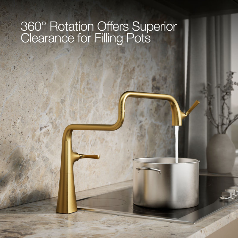 Graze Deck-Mount Pot Filler Faucet, Vibrant Brushed Moderne Brass