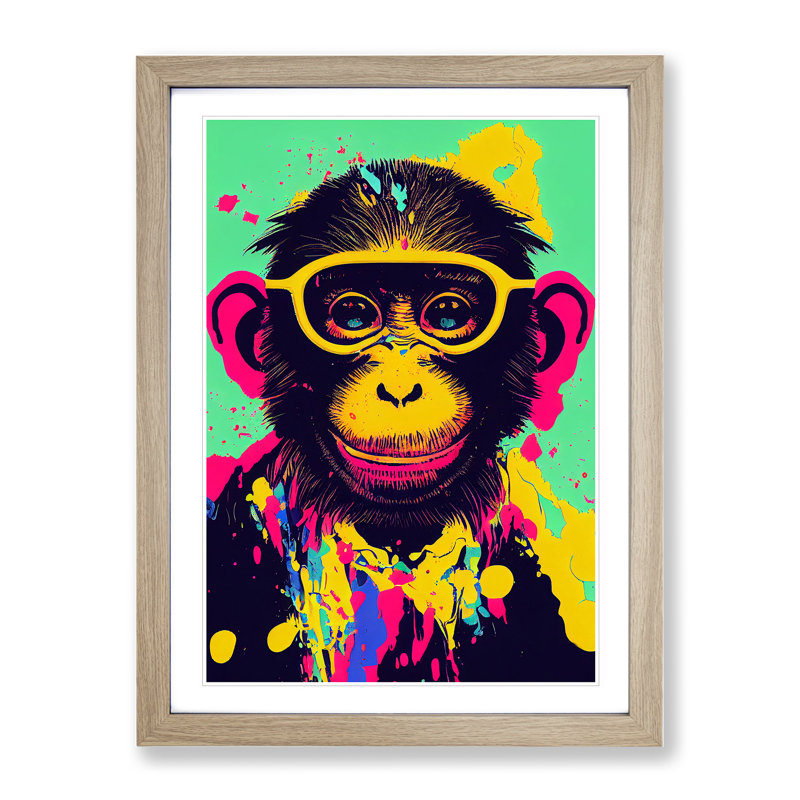 Monkey Paint Splash No.1 - Framed Print, 46cm H x 34cm W, Beige