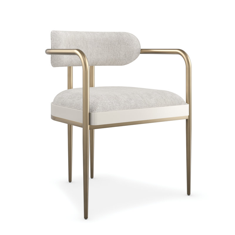 Gray Linen Upholstered Arm Chair with Gold Metal Legs